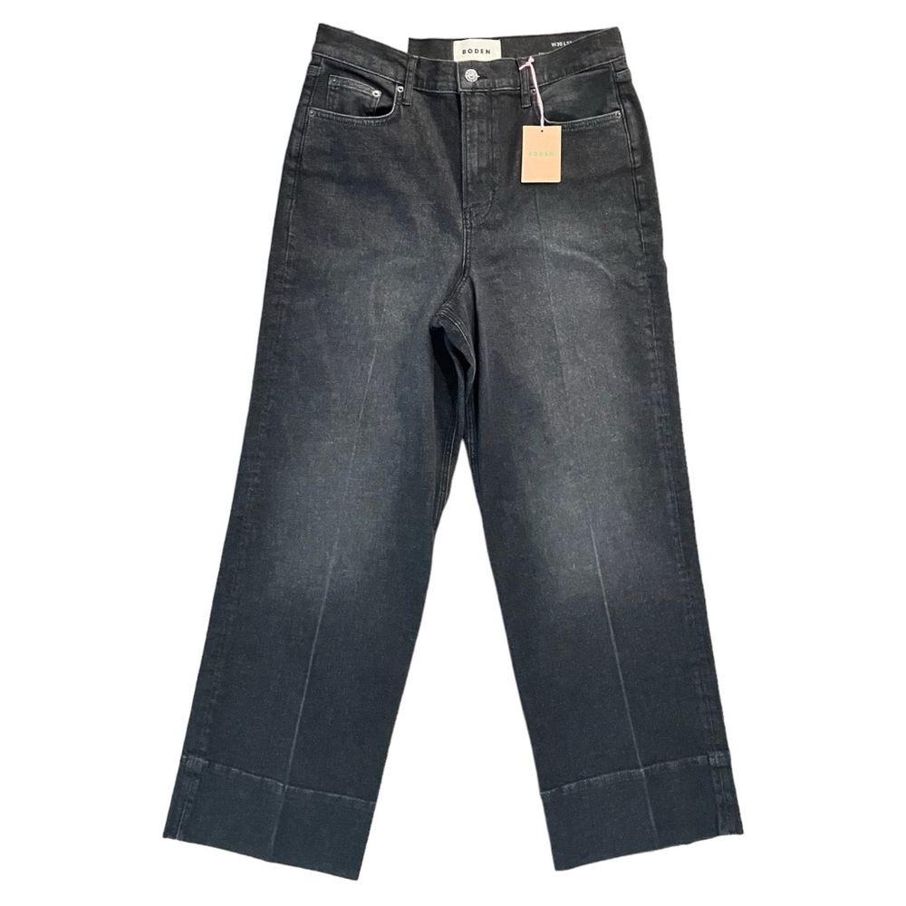 Boden Womens Size 30 High Waisted Full Length Black Straight‎ Leg Jeans Cuffed